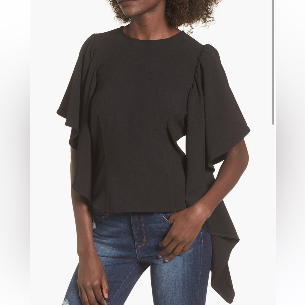 Leith Black Draped Sleeve Blouse Butterfly Sleeves XS